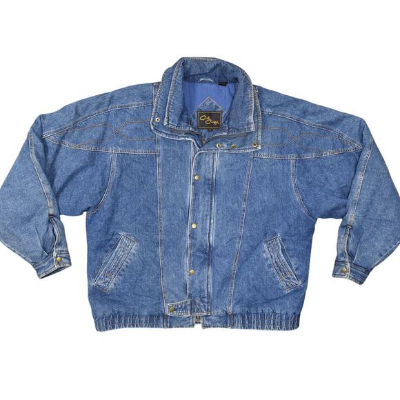 Cal Craft Blue Cotton Bomber Jacket Denim Quilted Lined Men's XL Zip Solid VTG - Picture 1 of 8